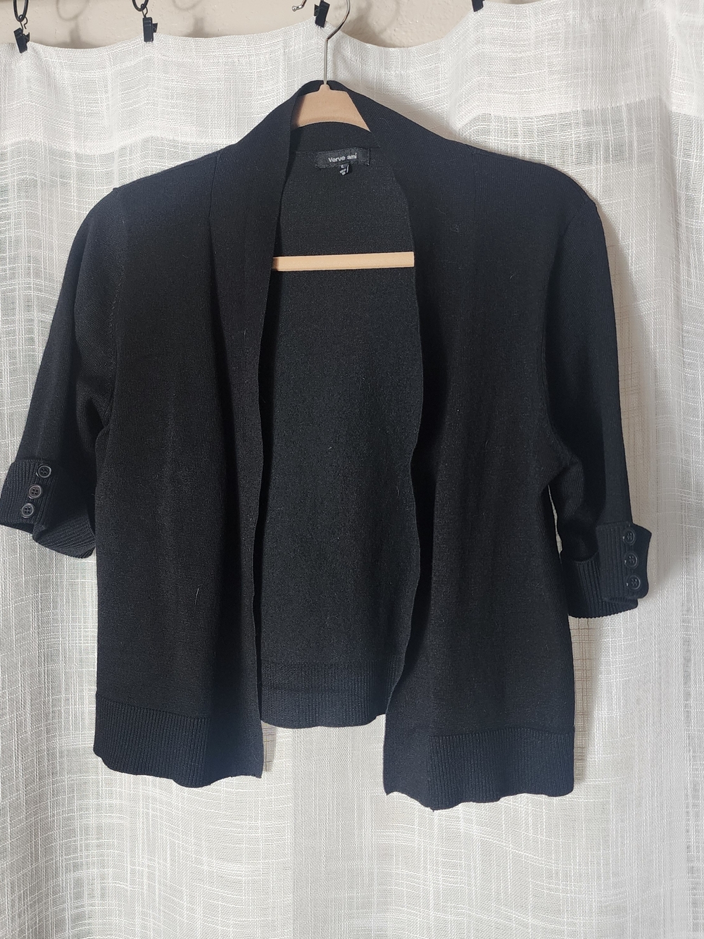 Verve Ami Black Open-Front Short-Sleeve Cardigan